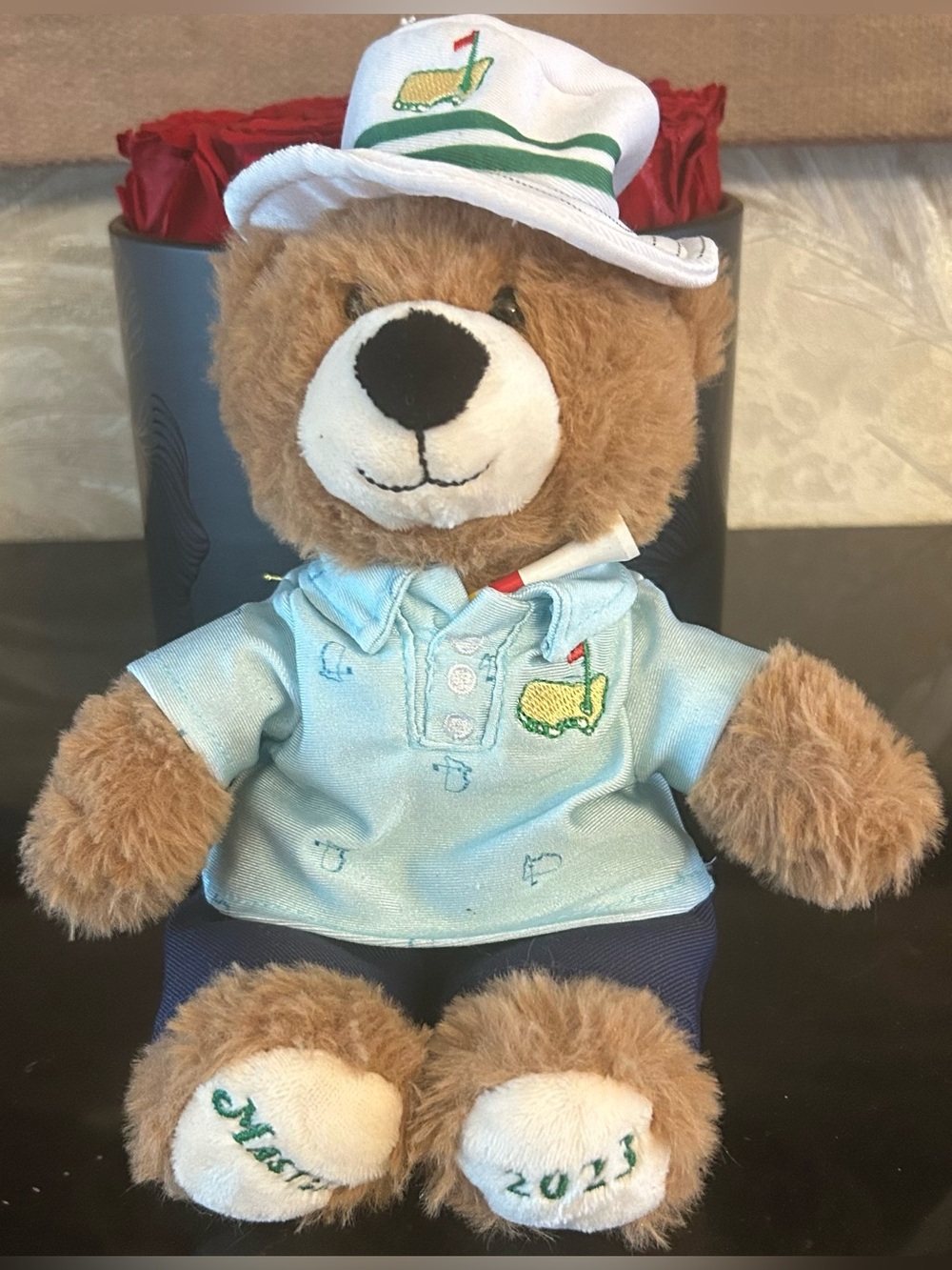 2023 Master Teddy Bear Augusta national golf clubBear Blue Polo and White Hat